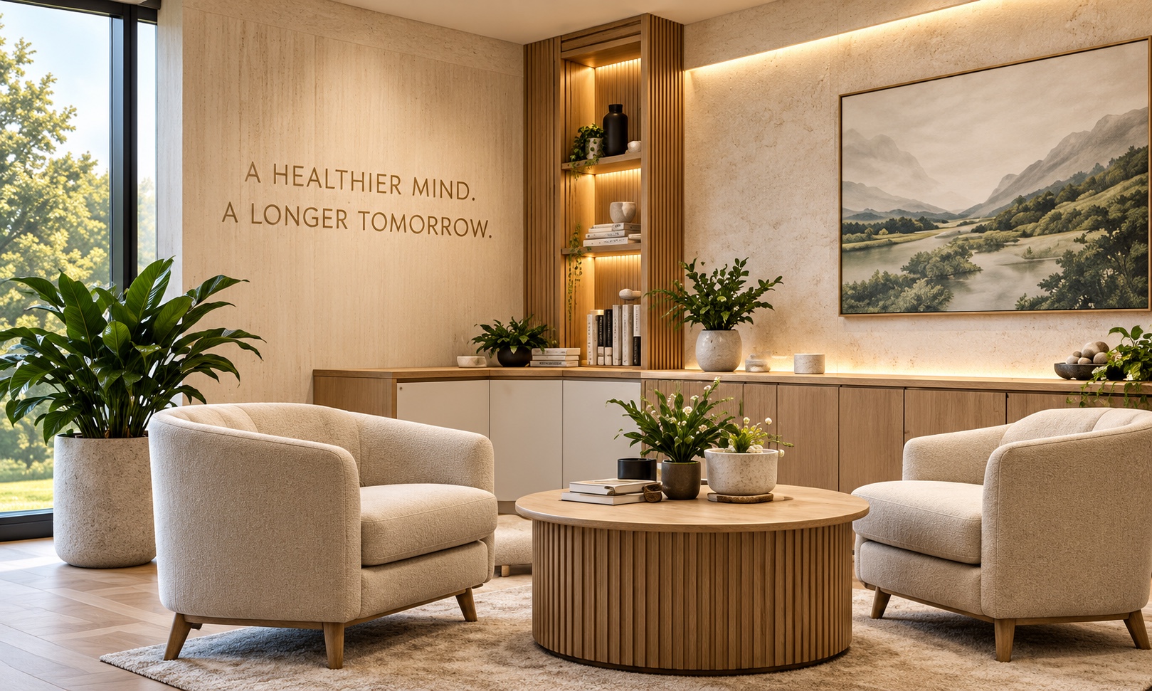 A calm NEO behavioral health consultation lounge